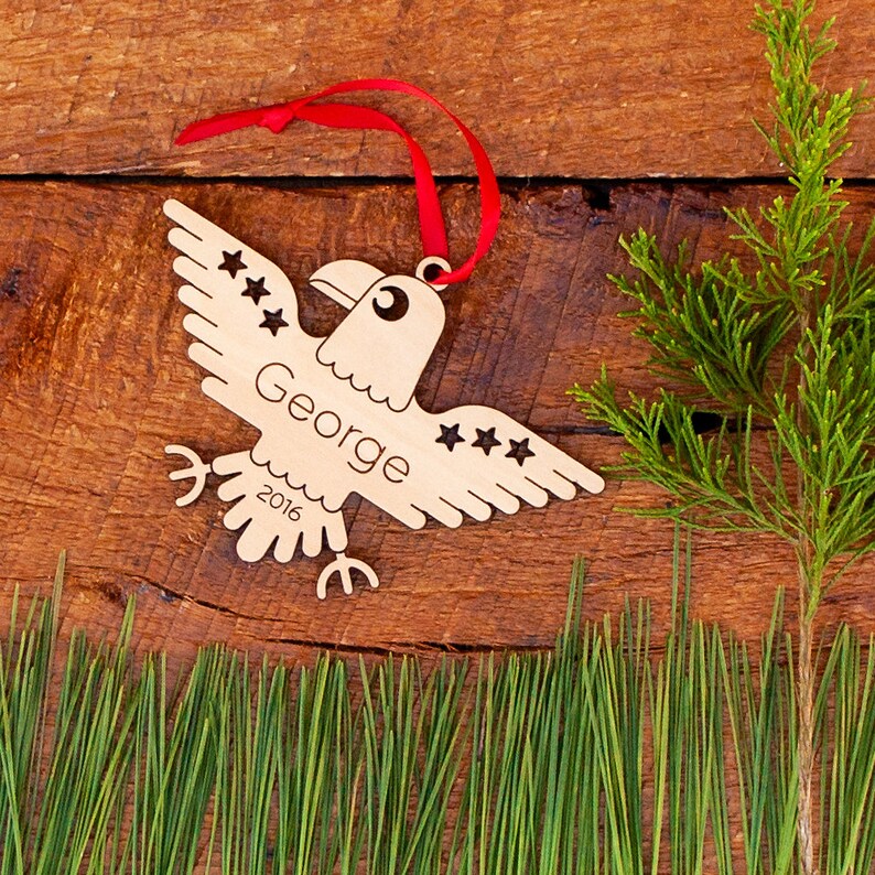 Eagle Wood Christmas Ornament Personalized, Baby's First, Kids 2024 image 3