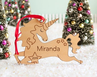 Unicorn Wood Christmas Ornament Personalized, Baby's First, Kids 2024