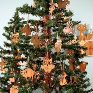 Wooden Animal Ornaments: Arctic Penguin, Polar Bear, Moose, Whale, Walrus, Seal, Woodland Christmas Owl, Fox, Hedgehog (Choice of 2)