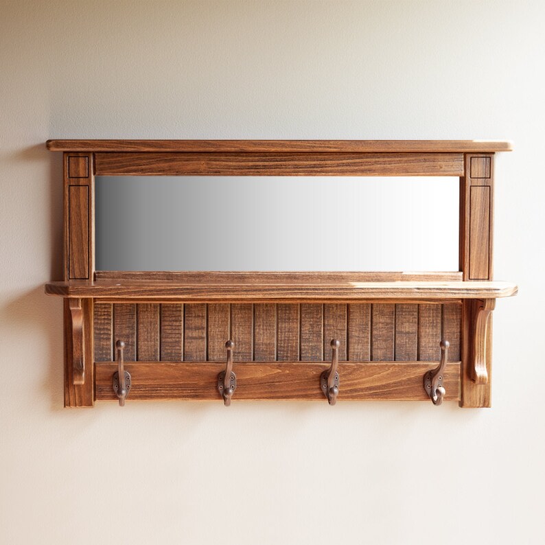 Wall Mirror Shelf Coat Rack With Hooks Entryway Organization Etsy