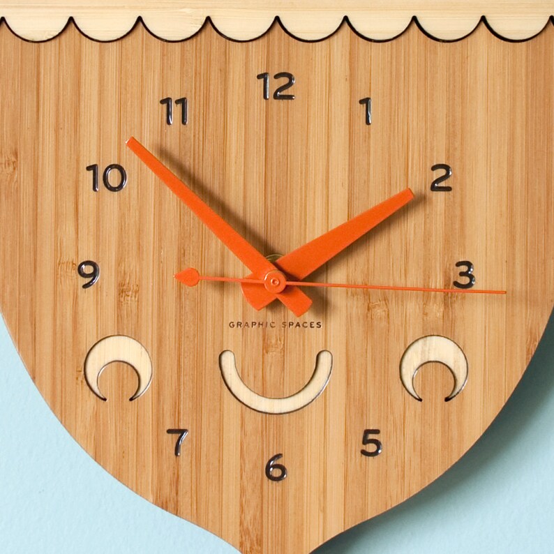 Happy Acorn Bamboo Nursery Wall Clock Baby Kids Etsy