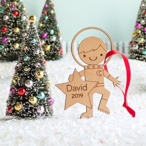 Astronaut Boy Space Wood Christmas Ornament Personalized, Baby&#39;s First, Kids 2025