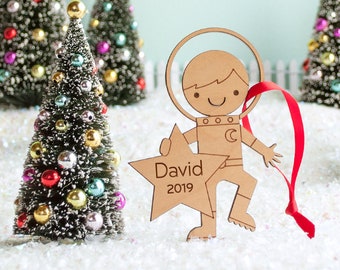Astronaut Boy Space Wood Christmas Ornament Personalized, Baby's First, Kids 2024