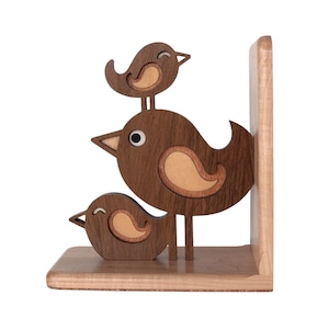 Bird Stack Wood Animal Nursery Bookend: Baby or Kids Heirloom 3 Birds Bookend Woodland Room Decor (1)