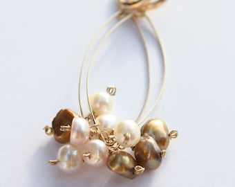 Bundle of Pearls Earrings, Freshwater Pearls, Artisan Pearl Earrings, Frost Winter Collection