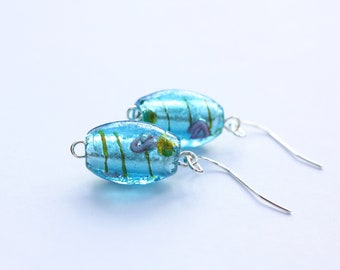 Barrel of Blue Glass Earrings, Winter Frost Collection