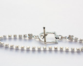 Rhinestone Silver Buckle Bracelet, Sterling Silver Clasp