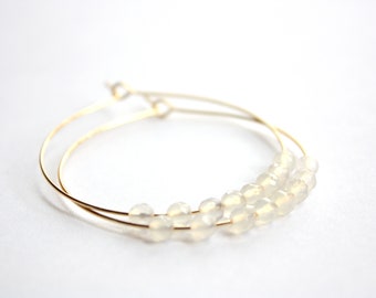 Jade Gold Filled Hoop Earrings, Delicate and dainty stone hoops, Winter Frost Collection