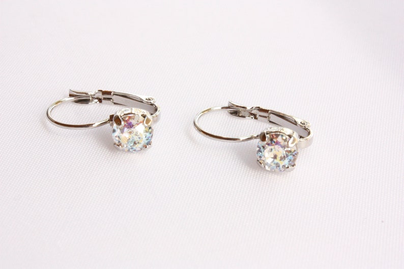 Silver Crystal Leverback Earrings, Wedding Earrings, Earrings for a Bride image 2