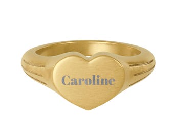 Engraved Heart Name Signet Ring | Stainless Steel