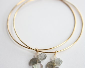 Labradorite Stone Drop Hoop Earrings