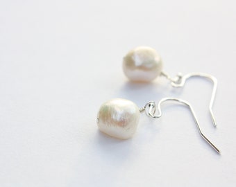 Frost Freshwater Pearl Earrings, Cultured White Pearls and Silver