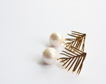 Pine Pearl Earrings, Winter Frost Collection, Freshwater Pearl Post Earrings