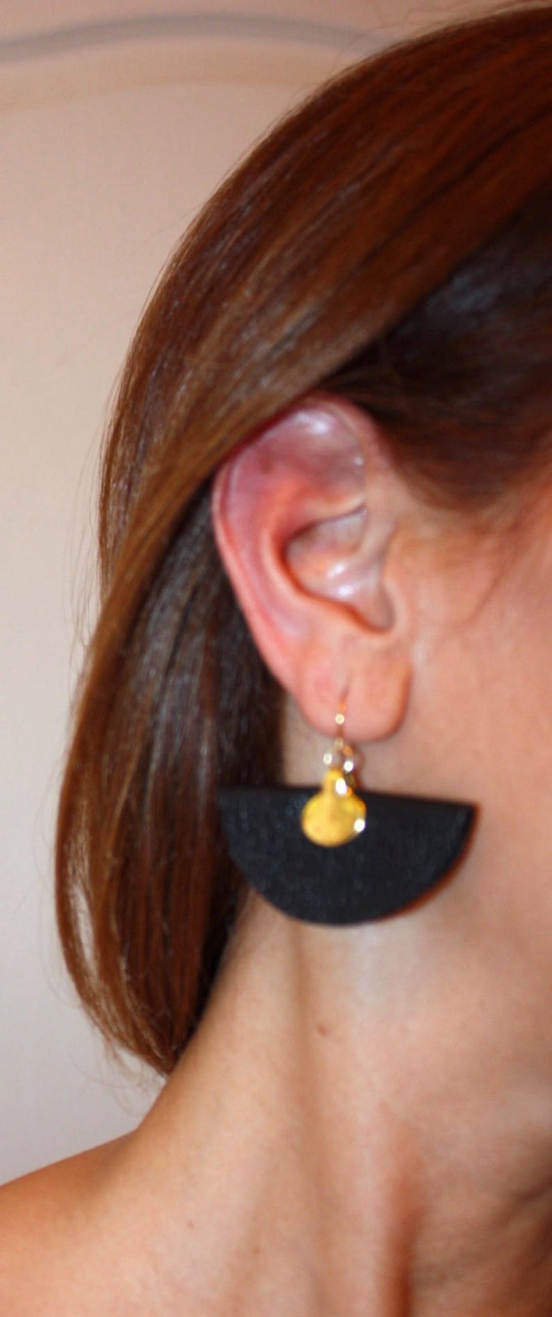 Black Leather Fan Earrings Modern Leather Earrings Catilla Jewelry Handmade Leather Earrings
