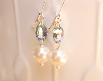 Something Blue Pearl Earrings, Blue Crystals for a Bride, Earrings for a Bride, Ready to Ship