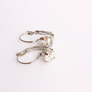 Silver Crystal Leverback Earrings, Wedding Earrings, Earrings for a Bride image 1