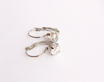 Silver Crystal Leverback Earrings, Wedding Earrings, Earrings for a Bride