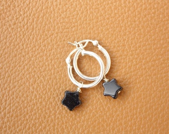 Blue Star Hoops, Sterling Silver hoops