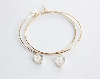 Quartz Gold Filled Hoops, Quartz Stone Earrings