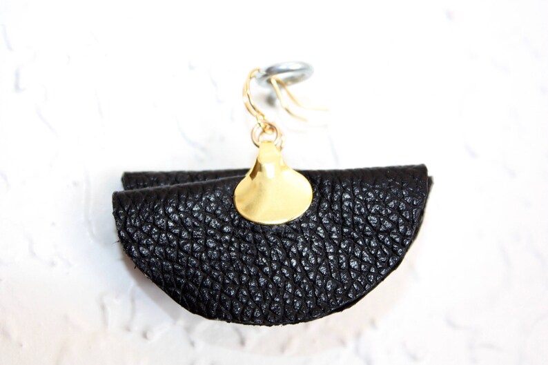 Black Leather Fan Earrings Modern Leather Earrings Catilla Jewelry Handmade Leather Earrings