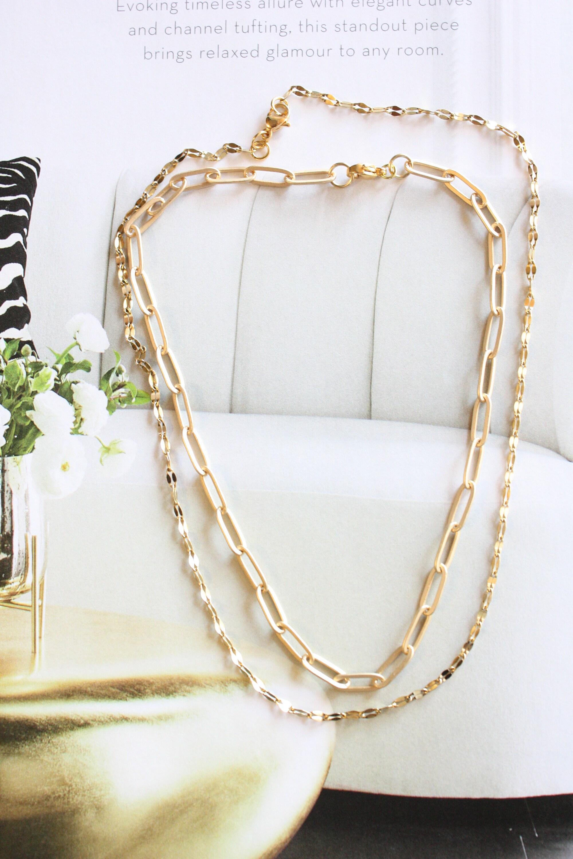 Paper Clip Chain Choker Style Set Matte Gold Plated Brass and Etsy