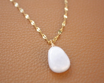 Chalcedony Stone Necklace, Stainless Steel Chain, Ready to Ship