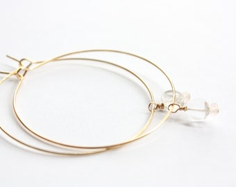 Quartz Gold Filled Hoops, Quartz Stone Earrings