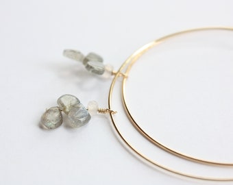 Labradorite Stone Drop Hoop Earrings