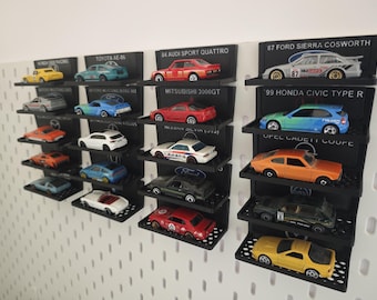 Hot Wheels Display Stand: IKEA Skadis Pegboard Mount, Car Logo & Name