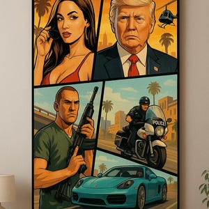 GTA-Inspired Canvas Wall Art – Bold Comic Style Poster for Bedroom or Game Room