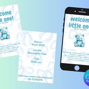 Invitación digital para baby shower - Temática de osito azul - ¡Bienvenido pequeño!