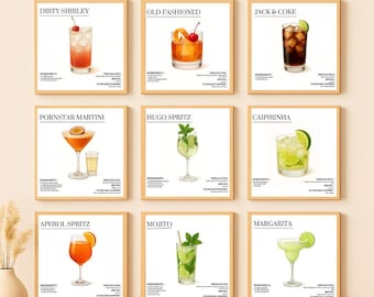 Cocktail Recipe Wall Art Set – 20 Printable Bar Drink Posters | Retro Modern Alcohol Decor | Kitchen Bar Art Prints | Digital Download