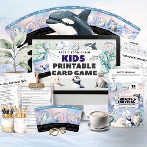 Jeu de cartes de la chaîne alimentaire arctique, activité éducative d'apprentissage et de survie dans l'Arctique imprimable, jeu scientifique d'école à la maison pour enfants de 8 ans et plus, téléchargement numérique