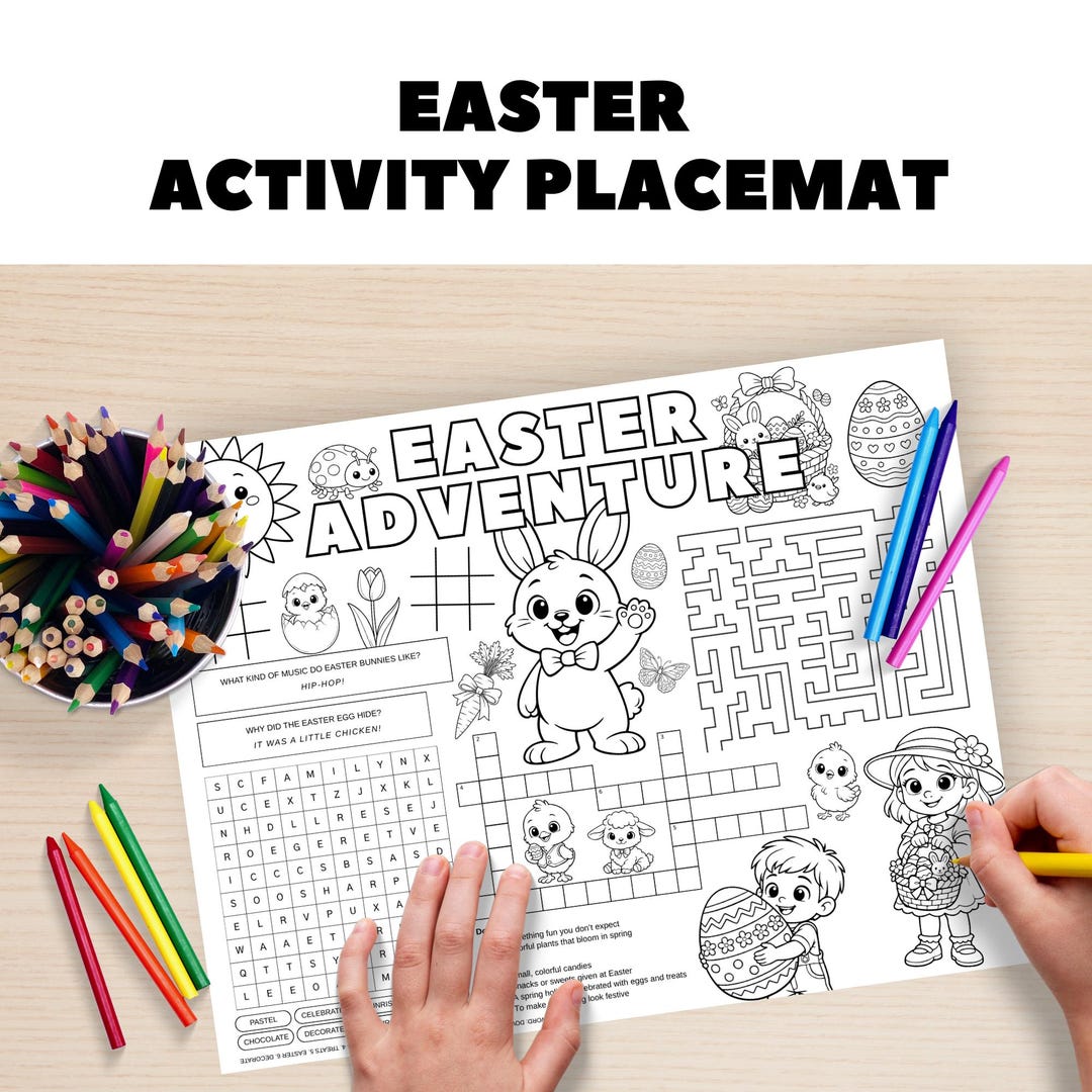 Easter Kids Activity Placemat Printable, Festive Holiday Bunny, Fun ...