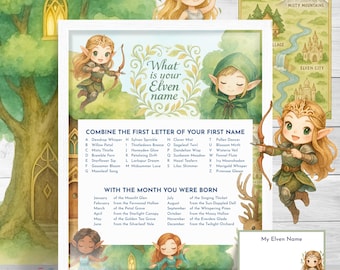 What’s Your Elven Name Game Generator Printable, Instant Download, Fantasy Party Activity, Woodland Fairy Shower Icebreaker, Elf Name Cards