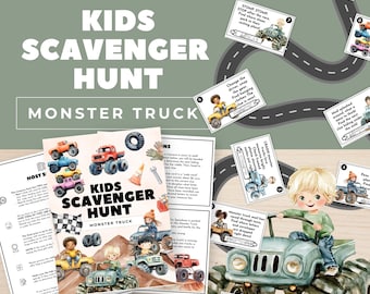 Monster Truck Scavenger Hunt, Kids Transportation Party Game Printable, Indoor Car Treasure Search, Screen-Free Activity, Clues & Ciphers