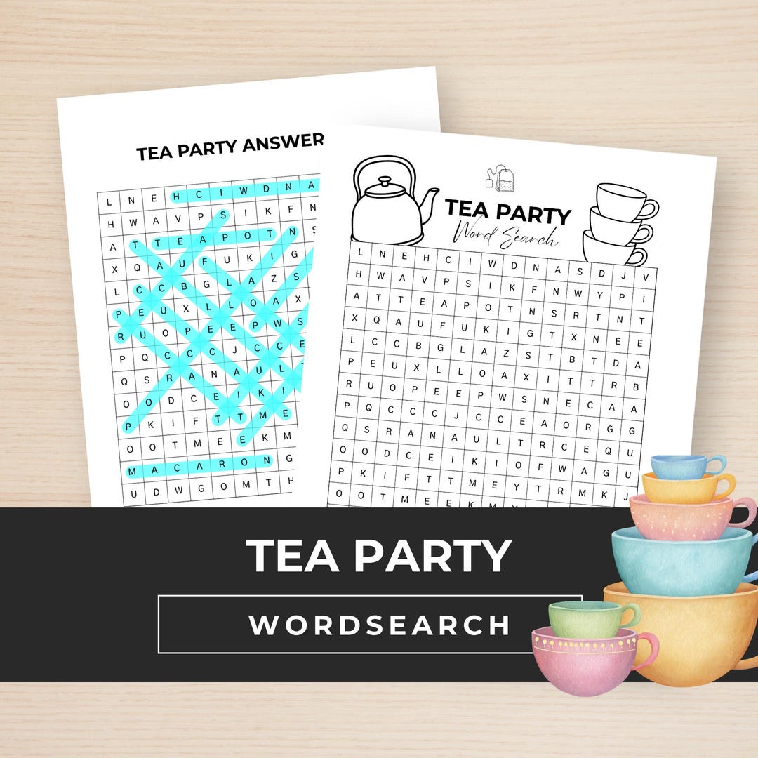 Tea Party Word Search, Digital Downloadable Printable Party Game ...