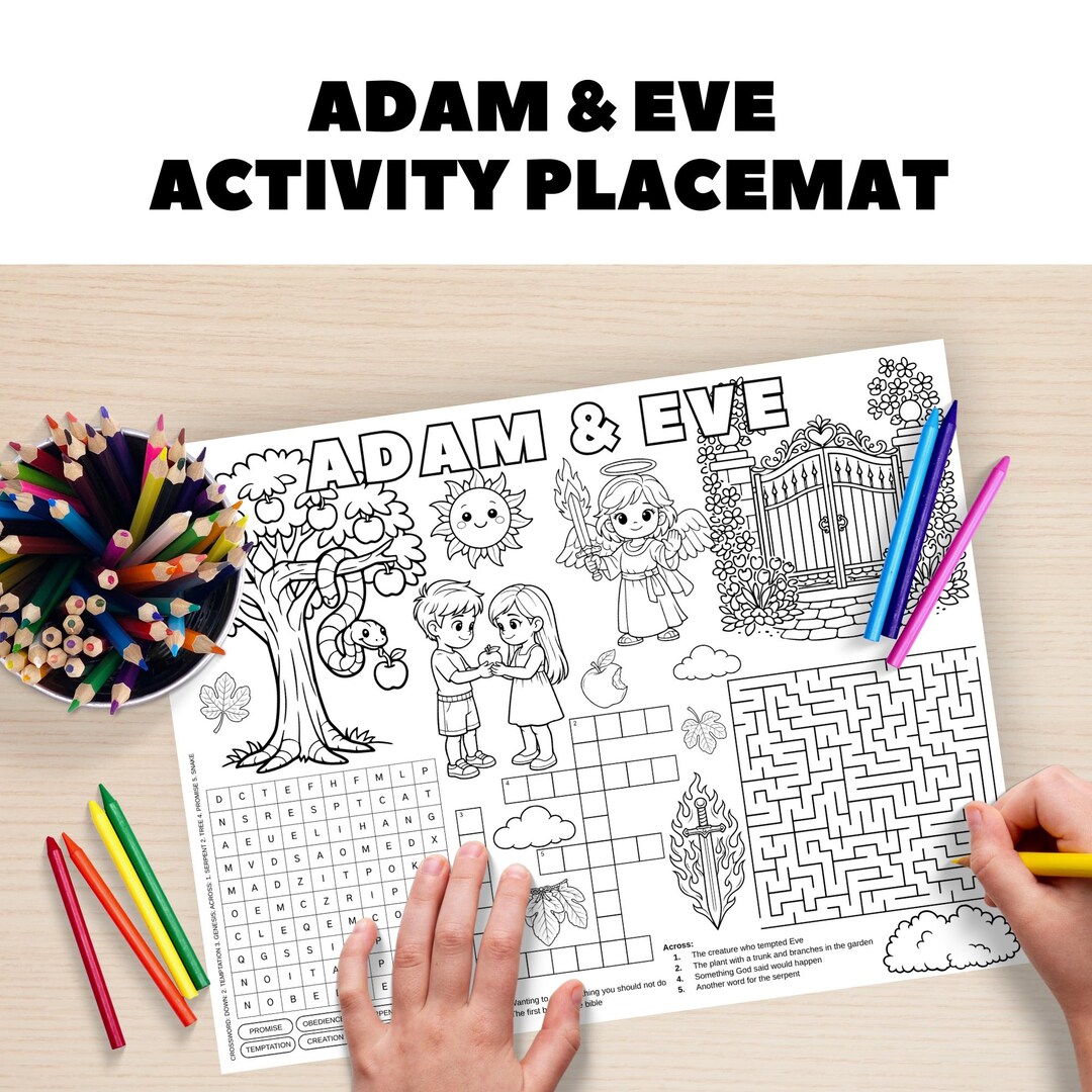 Adam and Eve Kids Activity Placemat, Printable Genesis Bible Story ...