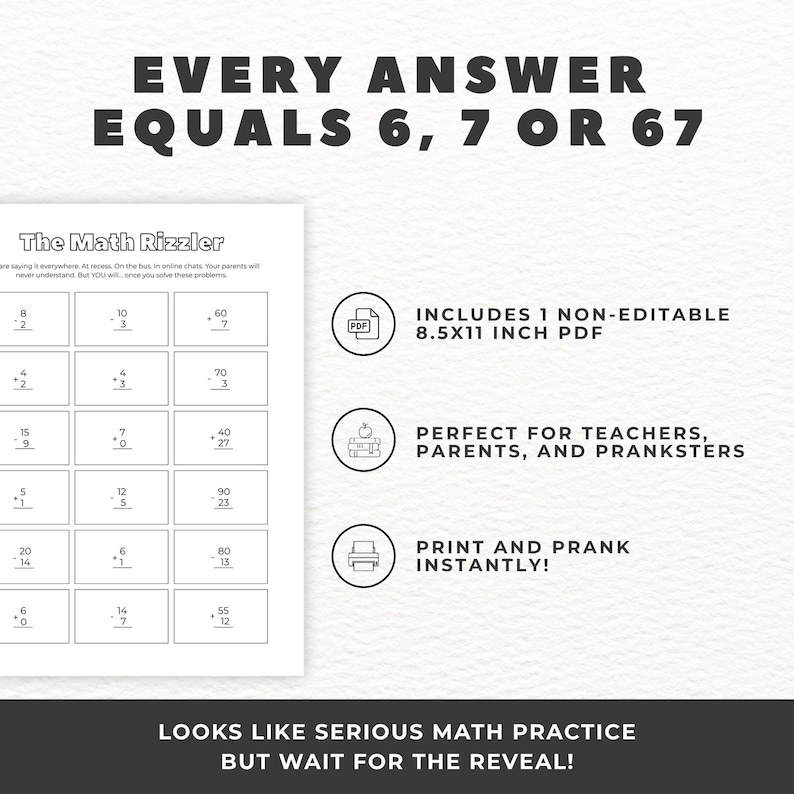 The 6-7 Worksheet, Funny Math Prank Printable, Classroom Icebreaker ...