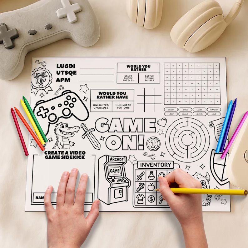 Gaming Activity Placemat, Instant Download, Kids Printable Video Game ...