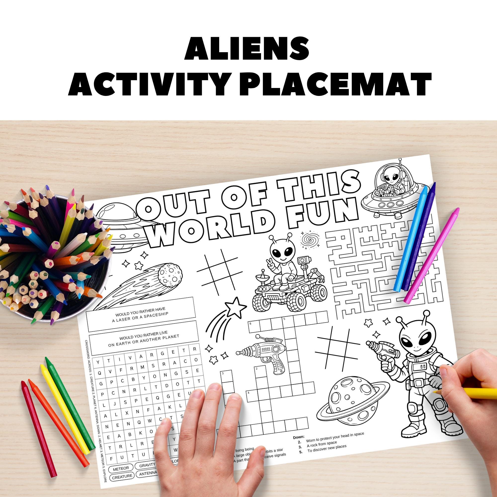Alien Kids Activity Placemat, Printable Outer Space Coloring Sheet With ...
