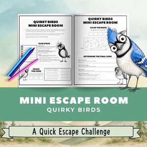 Quirky Birds Mini Escape Room, Utskrivbart Pusselspel för Barn, Logikutmaning i Klassrummet, Kodknäckare, Hjärngympa, Aktivitet för Tidig Avslutning