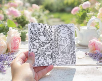 Lindo minilibro para colorear de jardín inglés, actividad floral para niños, recuerdo de fiesta de primavera, libro para momentos de tranquilidad en la naturaleza, páginas de arte al aire libre de bolsillo