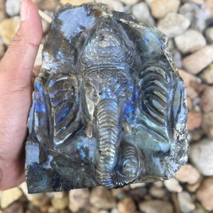 Rare Labradorite Ganesha Statue 5 Inch - Yoga Studio Decor - Elephant Figurine - Indian Return Gifts baby shower - Diwali Gifts - Spiritual