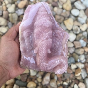 Rose Quartz Ganesh Statue 6 Inch - Yoga Studio Decor - Elephant Figurine - Indian Return Gifts for baby shower - Diwali Gifts - Spiritual
