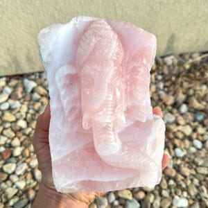 Rose Quartz Ganesh Statue 7 Inch - Yoga Studio Decor - Elephant Figurine - Indian Return Gifts for baby shower - Diwali Gifts - Spiritual