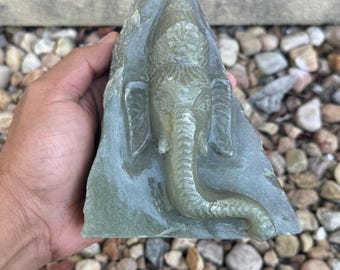 Hand-Carved Green Aventurine Ganesha Statue - 6 Inch, Yoga Decor