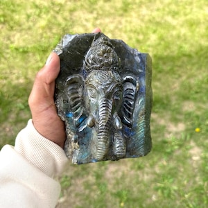 Labradorita Ganesha Statue 6 Inch - Yoga Studio Decor - Elephant Figurine - Indian Return Gifts for baby shower - Diwali Gifts - Spiritual