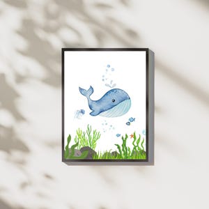 Whale Print Nursery Wall Art – Printable Whale Poster, Kids Room Decor, Nursery Printable Art