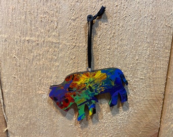 Rainbow Buffalo Ornament on Plywood